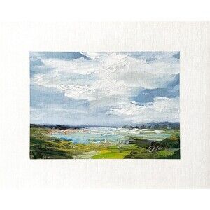 8x10 Original Oil Seascape Painting Clouds Land Water Impressionist Art Signed